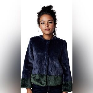 Knitted Navy Rabbit Jacket• Double Fur